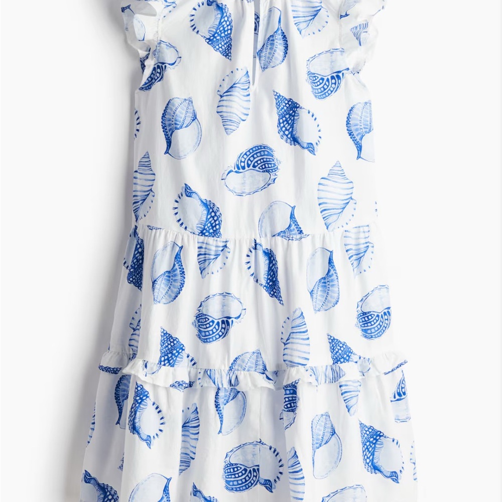 H&M Blue and White Shell Ruffled tiered Sundress size small NWT